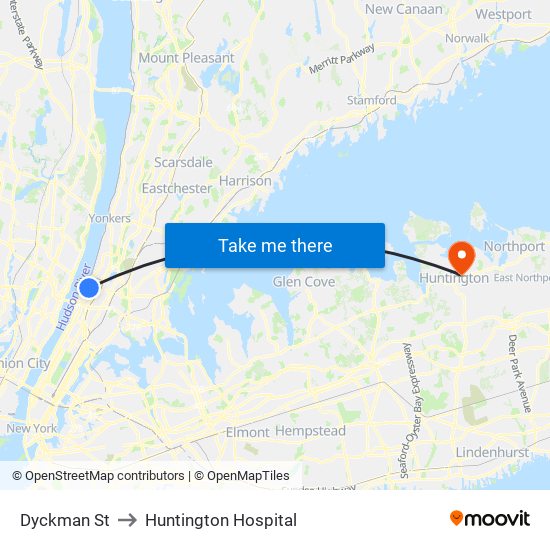 Dyckman St to Huntington Hospital map