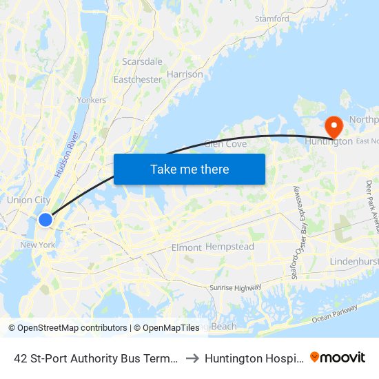 42 St-Port Authority Bus Terminal to Huntington Hospital map
