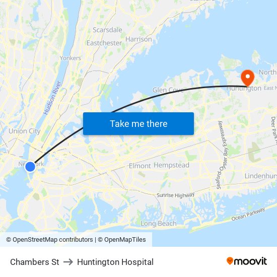 Chambers St to Huntington Hospital map