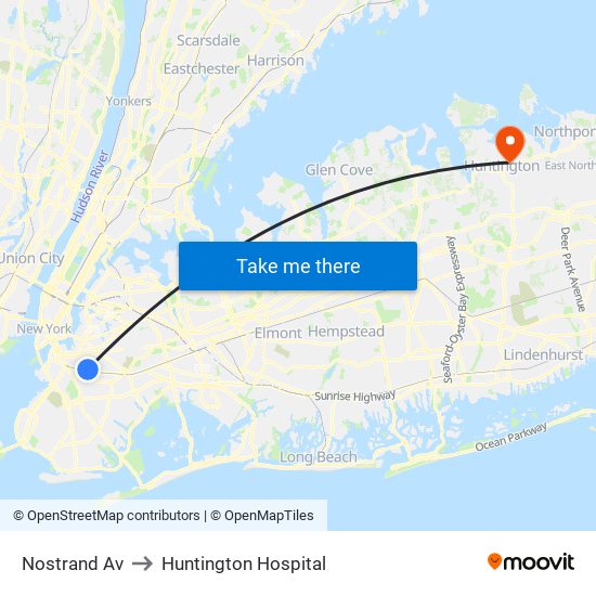 Nostrand Av to Huntington Hospital map