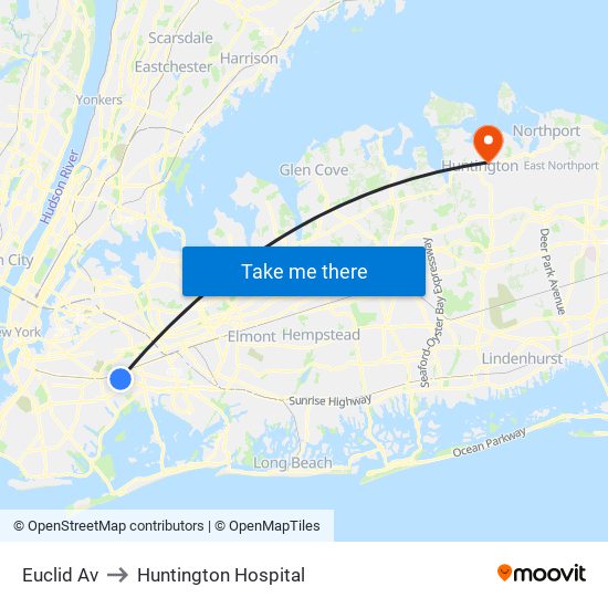 Euclid Av to Huntington Hospital map