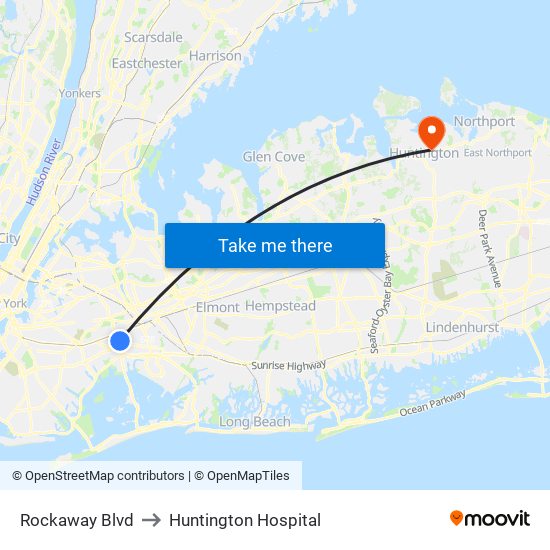 Rockaway Blvd to Huntington Hospital map