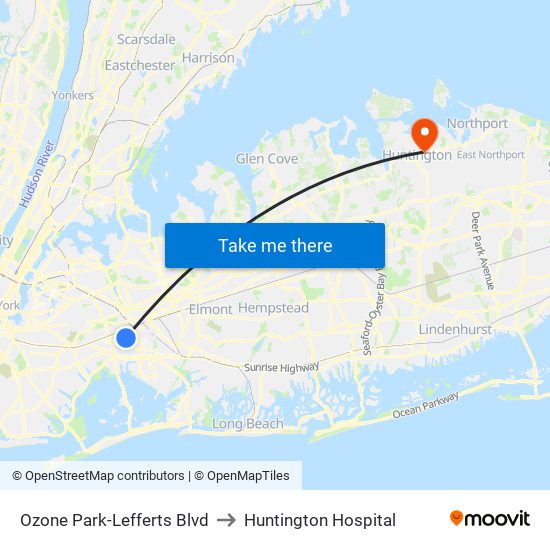 Ozone Park-Lefferts Blvd to Huntington Hospital map