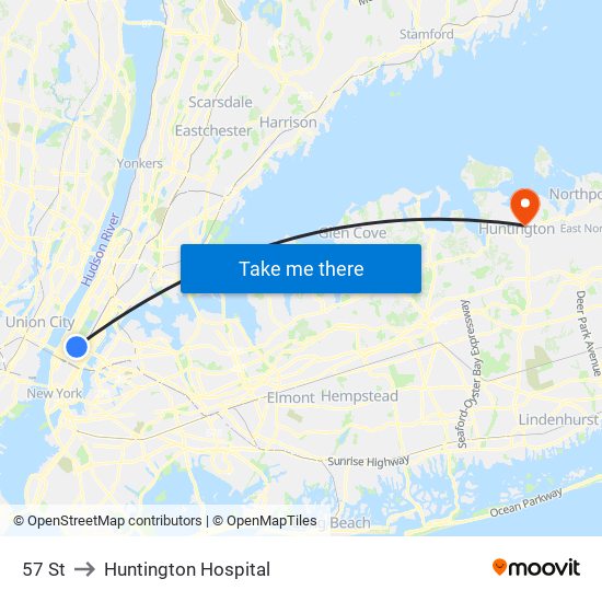 57 St to Huntington Hospital map