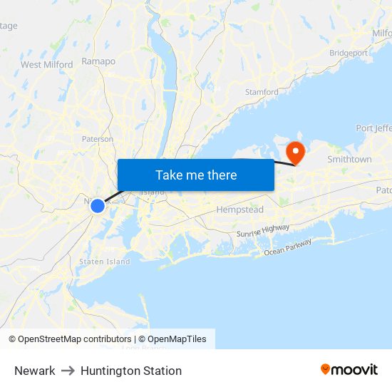 Newark to Huntington Station map