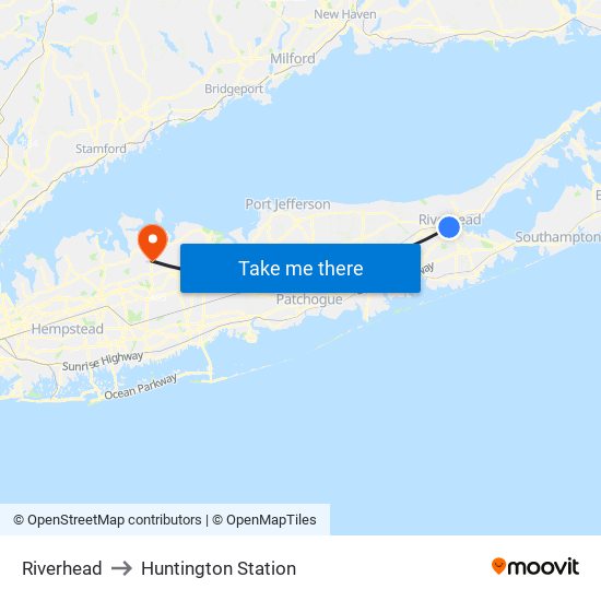 Riverhead to Huntington Station map