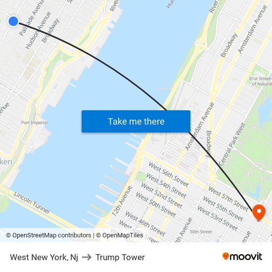 West New York, Nj to Trump Tower map