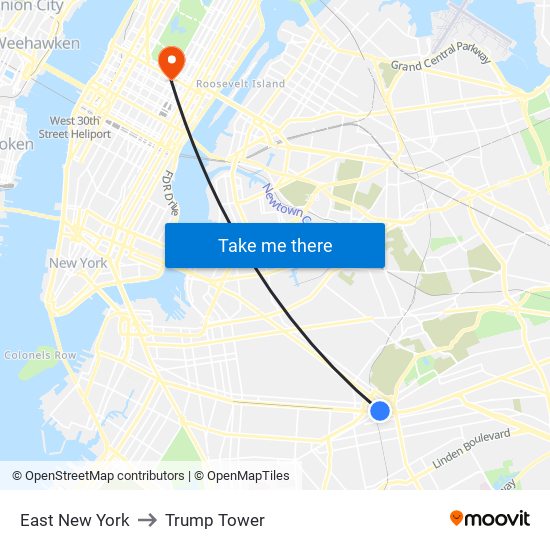 East New York to Trump Tower map