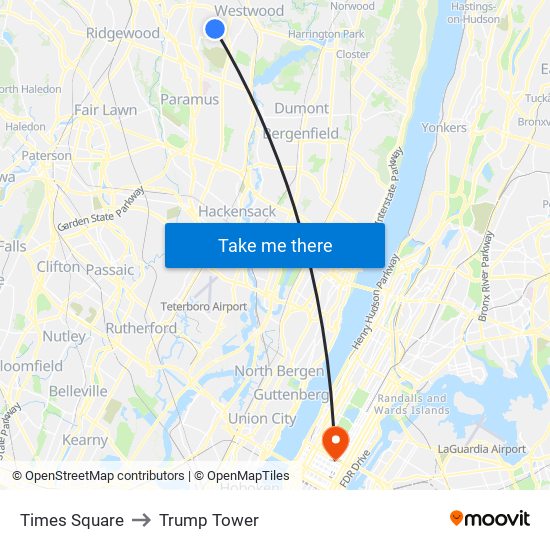 Times Square to Trump Tower map