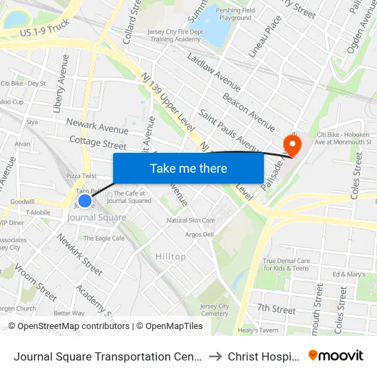 Journal Square Transportation Center to Christ Hospital map