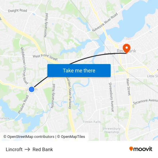 Lincroft to Red Bank map