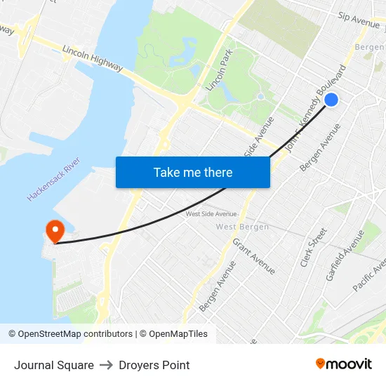 Journal Square to Droyers Point map