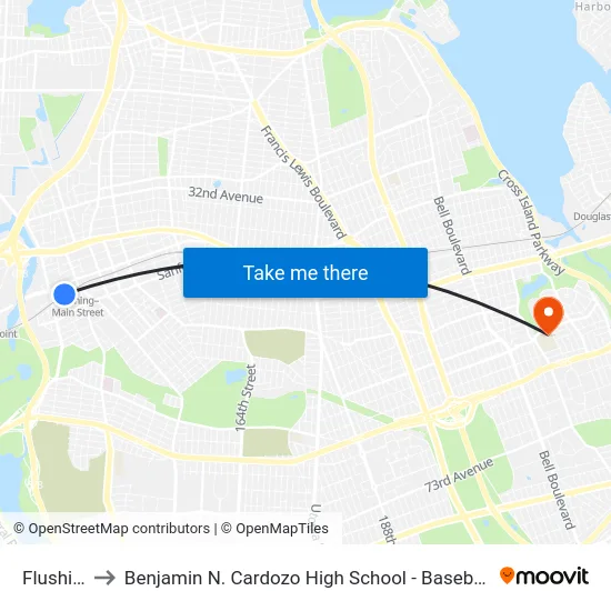 Flushing to Benjamin N. Cardozo High School - Baseball Field map