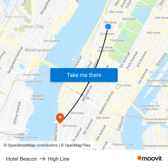 Hotel Beacon to High Line map