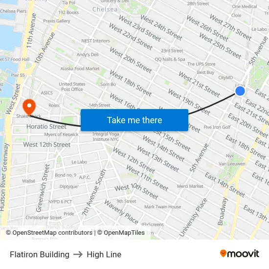 Flatiron Building to High Line map