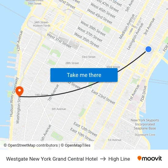 Westgate New York Grand Central Hotel to High Line map