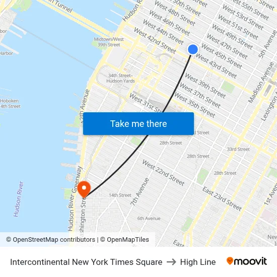 Intercontinental New York Times Square to High Line map