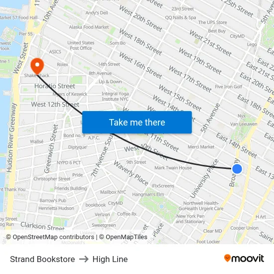 Strand Bookstore to High Line map