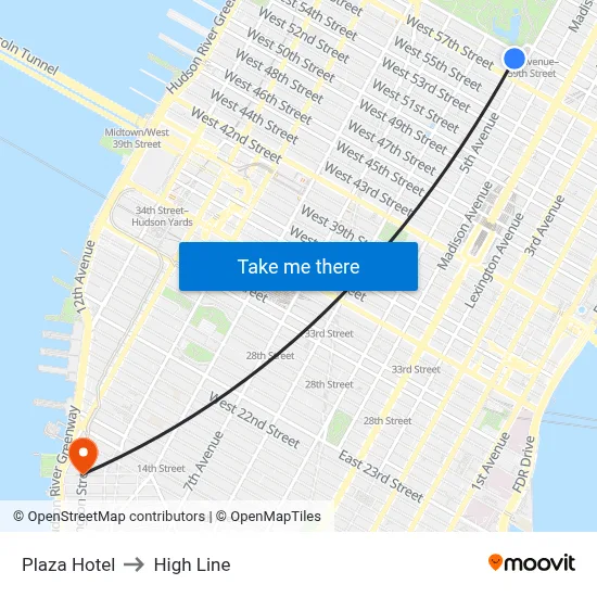 Plaza Hotel to High Line map