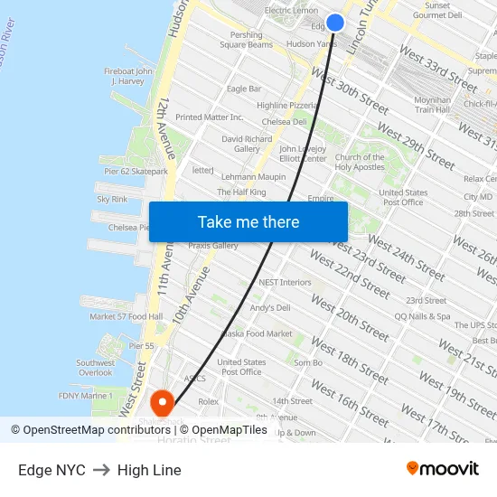 Edge NYC to High Line map
