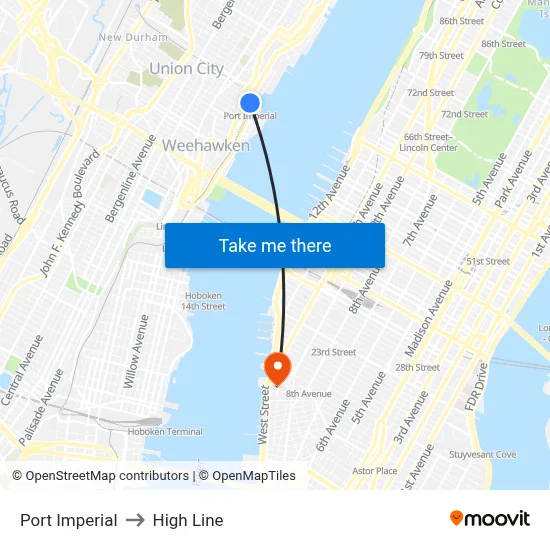 Port Imperial to High Line map