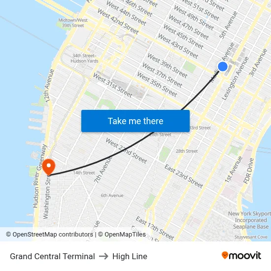 Grand Central Terminal to High Line map