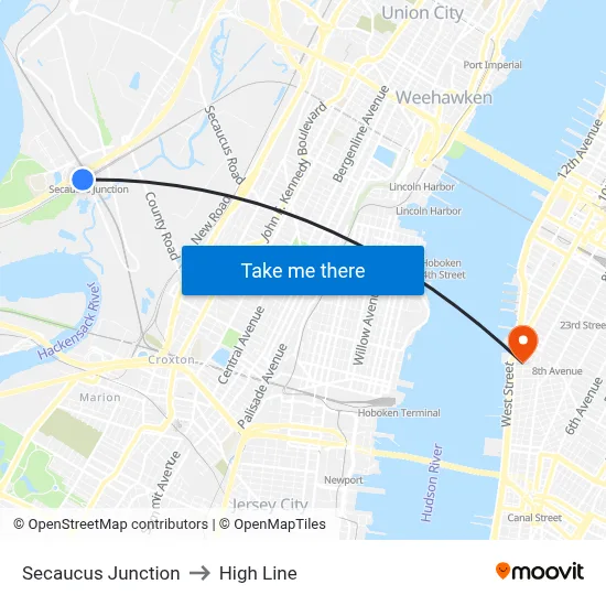 Secaucus Junction to High Line map