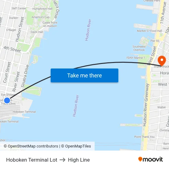 Hoboken Terminal Lot to High Line map