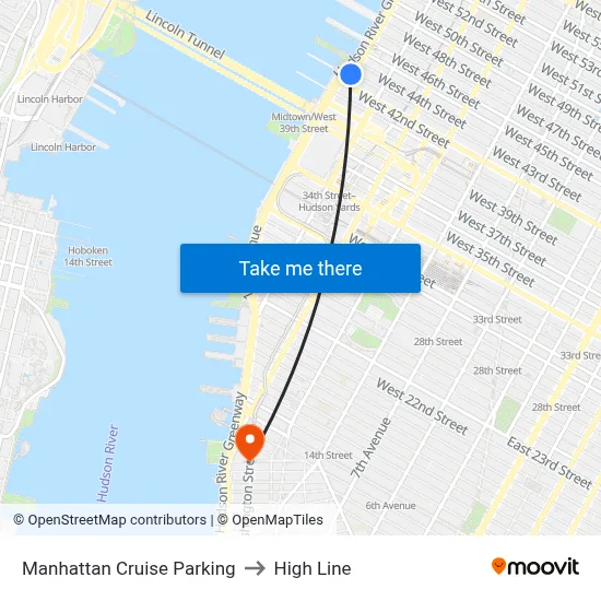 Manhattan Cruise Parking to High Line map