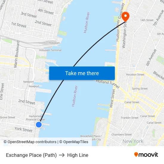 Exchange Place (Path) to High Line map