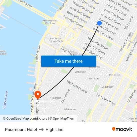 Paramount Hotel to High Line map