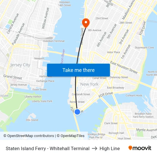 Staten Island Ferry - Whitehall Terminal to High Line map