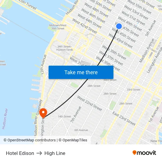 Hotel Edison to High Line map