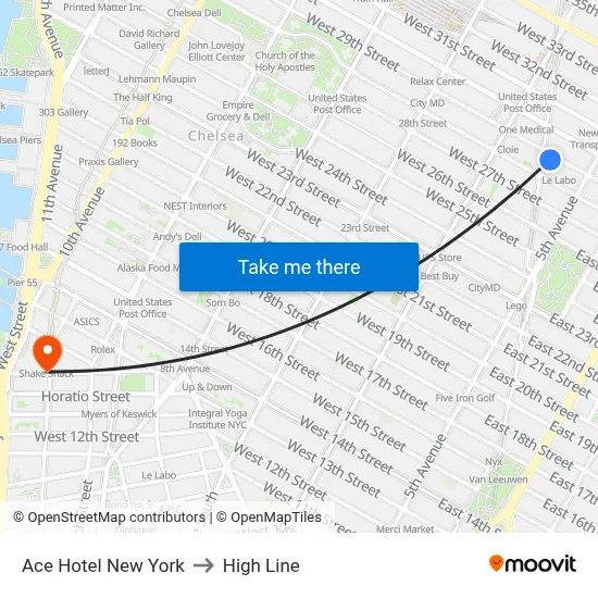 Ace Hotel New York to High Line map