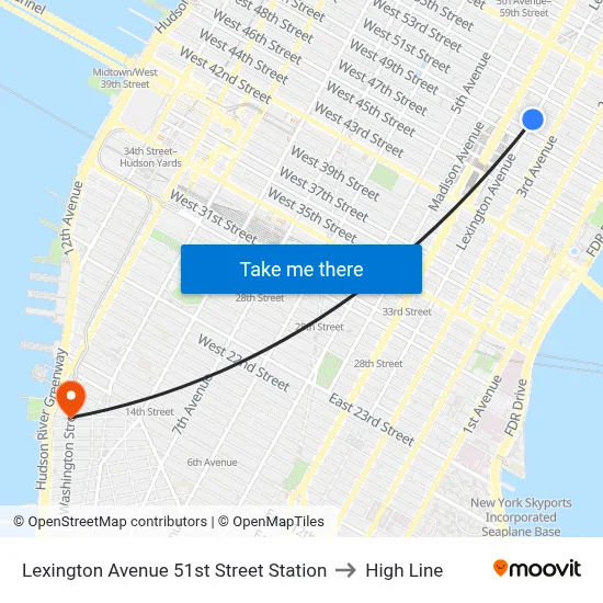 Lexington Avenue 51st Street Station to High Line map