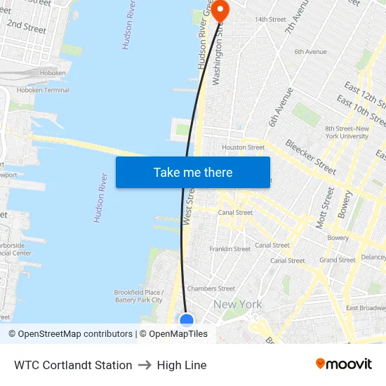 WTC Cortlandt Station to High Line map