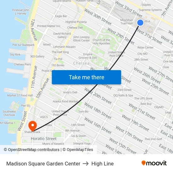 Madison Square Garden Center to High Line map