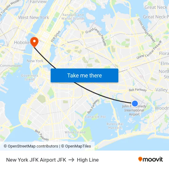 New York JFK Airport JFK to High Line map