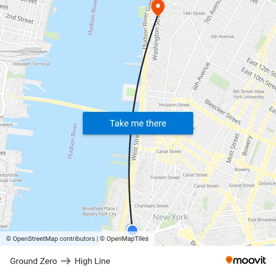 Ground Zero to High Line map