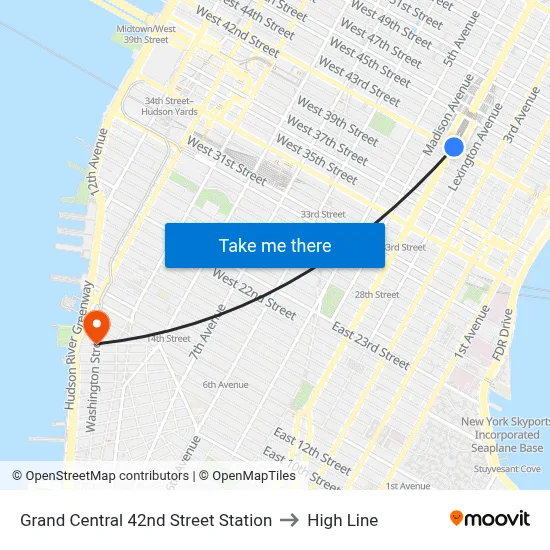 Grand Central 42nd Street Station to High Line map