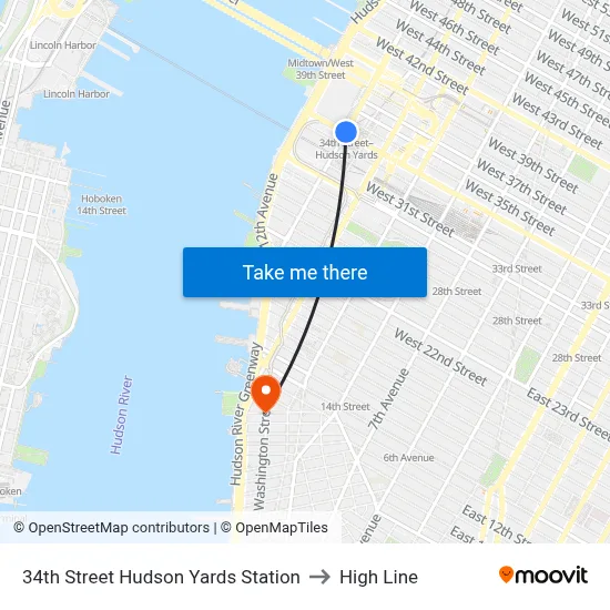34th Street Hudson Yards Station to High Line map