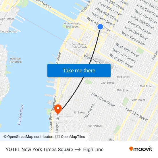 YOTEL New York Times Square to High Line map