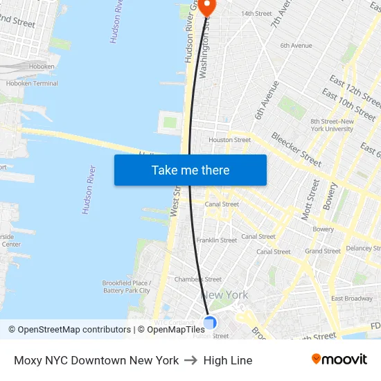 Moxy NYC Downtown New York to High Line map
