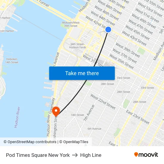 Pod Times Square New York to High Line map