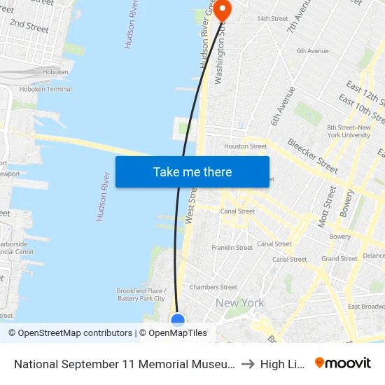 National September 11 Memorial Museum to High Line map