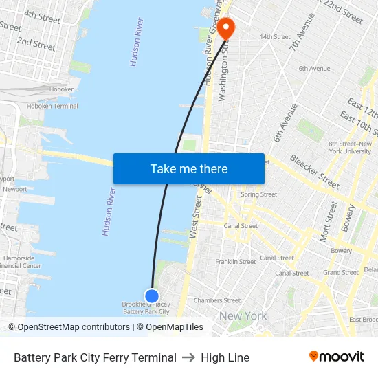 Battery Park City Ferry Terminal to High Line map