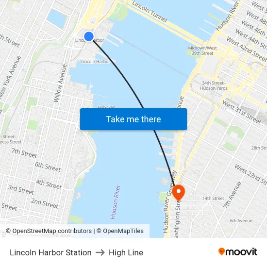Lincoln Harbor Station to High Line map
