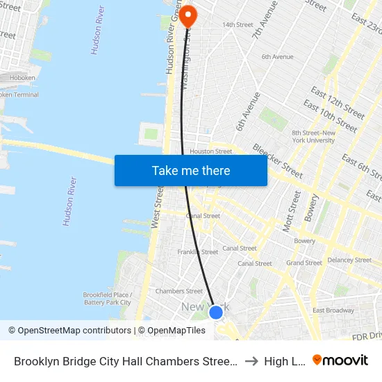 Brooklyn Bridge City Hall Chambers Street Station to High Line map