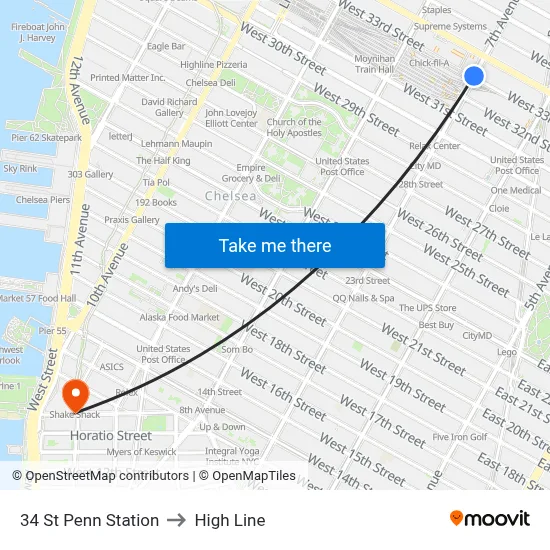 34 St Penn Station to High Line map
