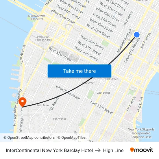 InterContinental New York Barclay Hotel to High Line map